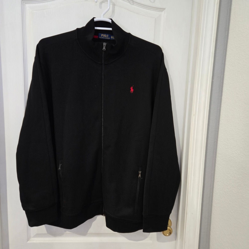 Polo Ralph Lauren Track Jacket Mens XXL Black Full Zip Pony Logo preppy